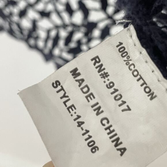 Navy Crochet Cotton Top L Boho Beachy Mesh Knit Festival Layering Shirt - Picture 4 of 7